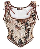 Dreay Womens Vintage Asymmetrical Hem Overbust Corset Tie Front Lace-up Back Daisy Print Bustier Top 22112-Black-XXL