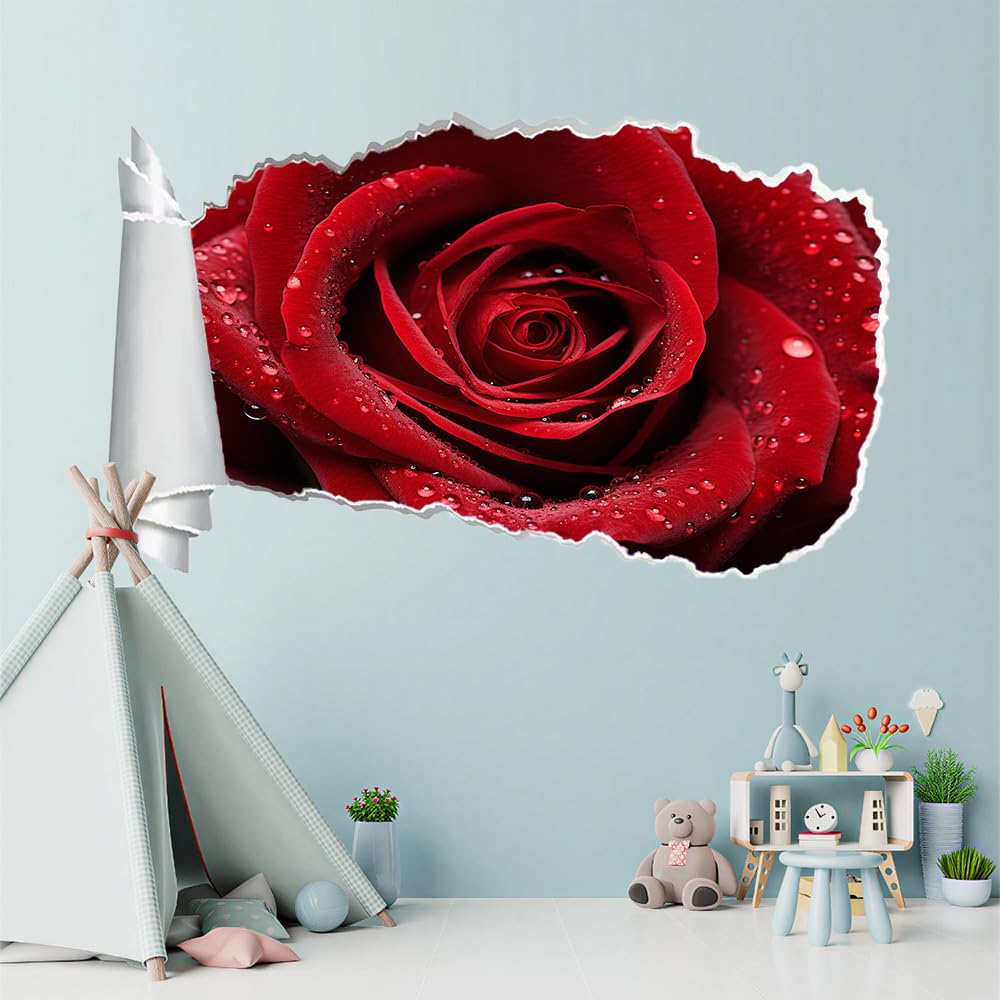 Adesivo Da Parete 3D Rimovibile Rose Decorazione Da Parete, Pavimento, Rosso Per Bagno, Camera Da Letto, Soggiorno, Sala Giochi, Murale 70X112Cm