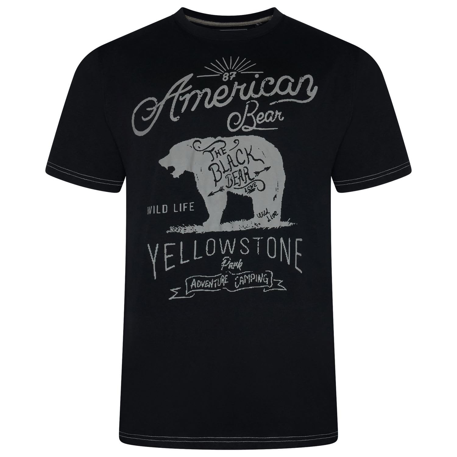Kam American Bear Printed T Shirt Cotton Tee Casual Mens Plus Size 2XL-8XL 5806 (UK, Alpha, 3XL, Plus, Regular, Black)