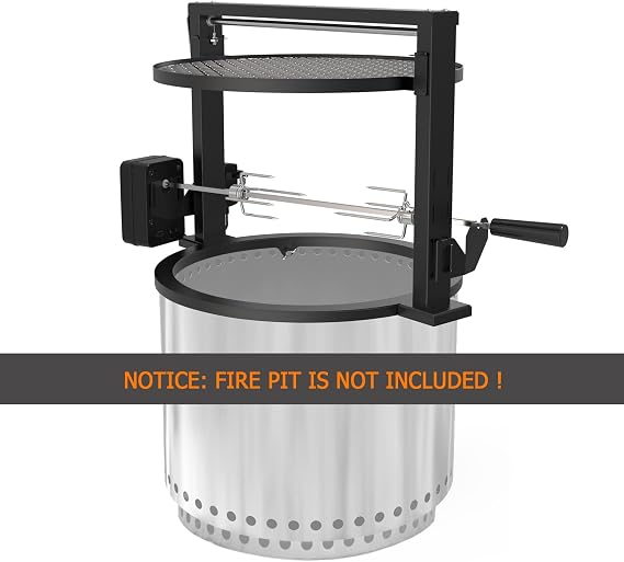 only fire Santa-Maria Style Rotisserie Rotating System for Solo Stove Bonfire 19.5 Smokeless Fire Pit - Global Patent