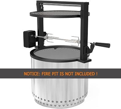 only fire Santa-Maria Style Rotisserie Rotating System for Solo Stove Bonfire 19.5 Smokeless Fire Pit - Global Patent