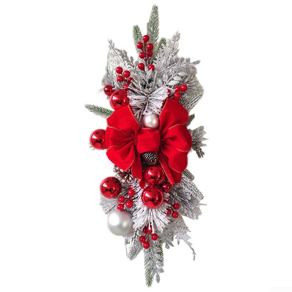 Christmas Staircase Wreath Decoration,Artificial Christmas Decoration Garland With String Lights For Windows,Front Doors, Fireplaces, Porches, Stairs(red)