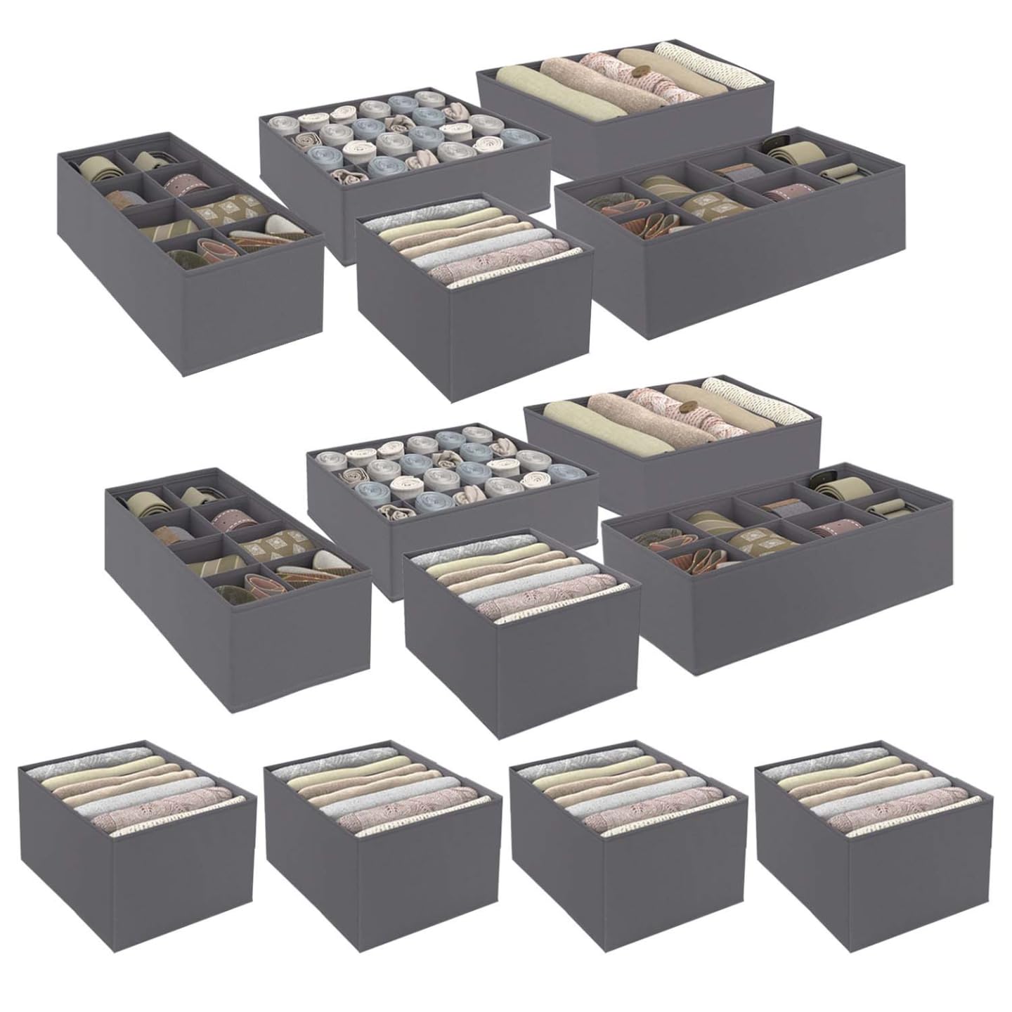 IDMarket - Lot de 14 boites de rangement tiroir organisateurs de dressings gris anthracite