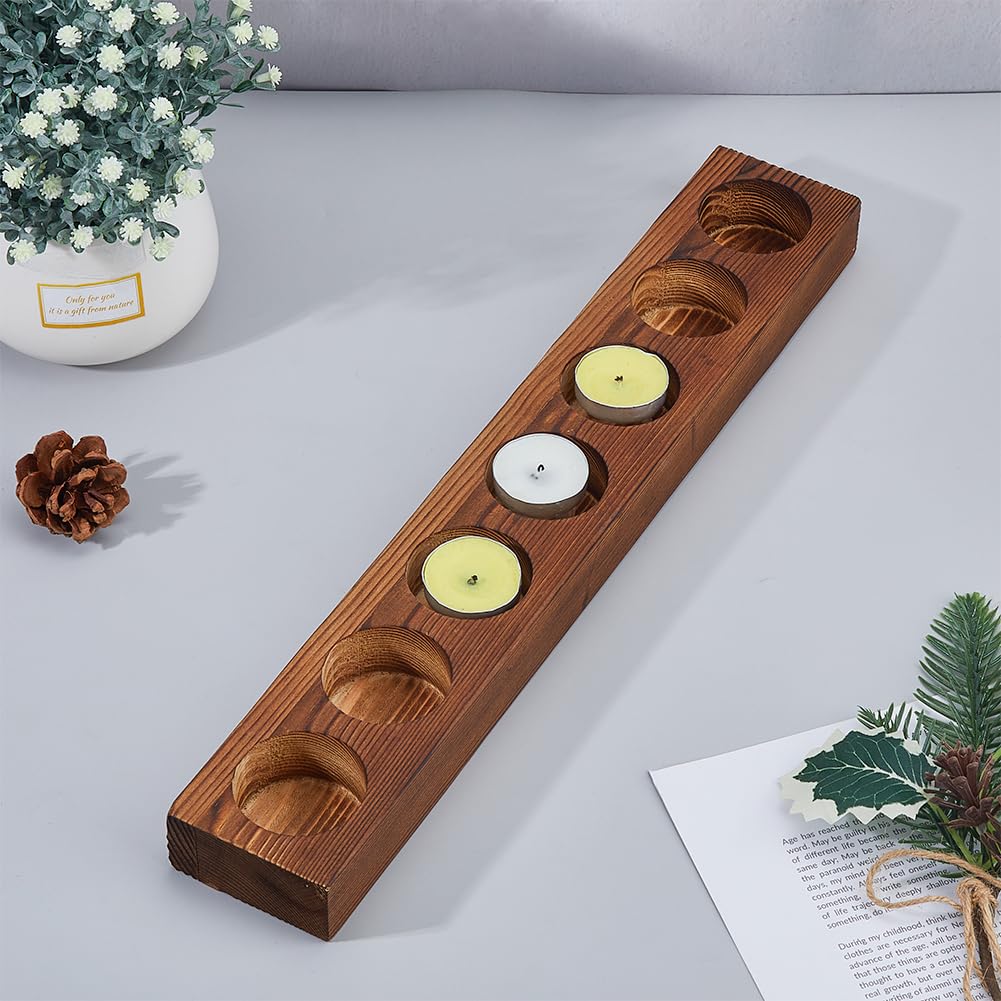 SUPERFINDINGS Grandi Portacandele In Legno di Mango per Tea Light, Porta Candele In Legno con 7 fori per Tavoli e Matrimoni, Diametro 4.45cm/1.75pollici