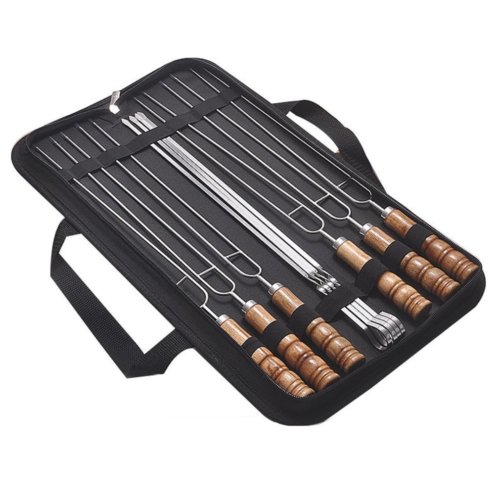 Spiedini Doppi, Spiedini per Barbecue, Spiedini per Barbecue Spiedini Kabob per Grigliare, Manico in Legno Spiedini per Barbecue in Acciaio Inox con Sacchetto di stoccaggio Oxford
