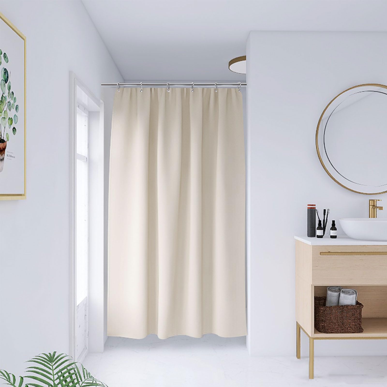 YISURE Stall Rideau de douche en coton imperméable pour salle de bain, hôtel, 91,4 x 213,4 cm, beige