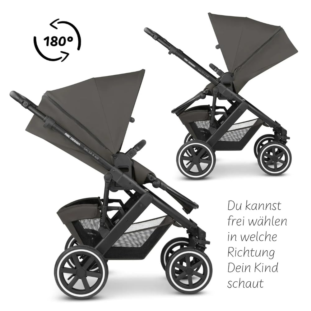 ABC Design 2 in 1 Kinderwagen Salsa 4 Air – Kombikinderwagen für Neugeborene & Babys – Inkl. Sportsitz Buggy & Babywanne – Radfederung & Luftreifen – Farbe: Cloud