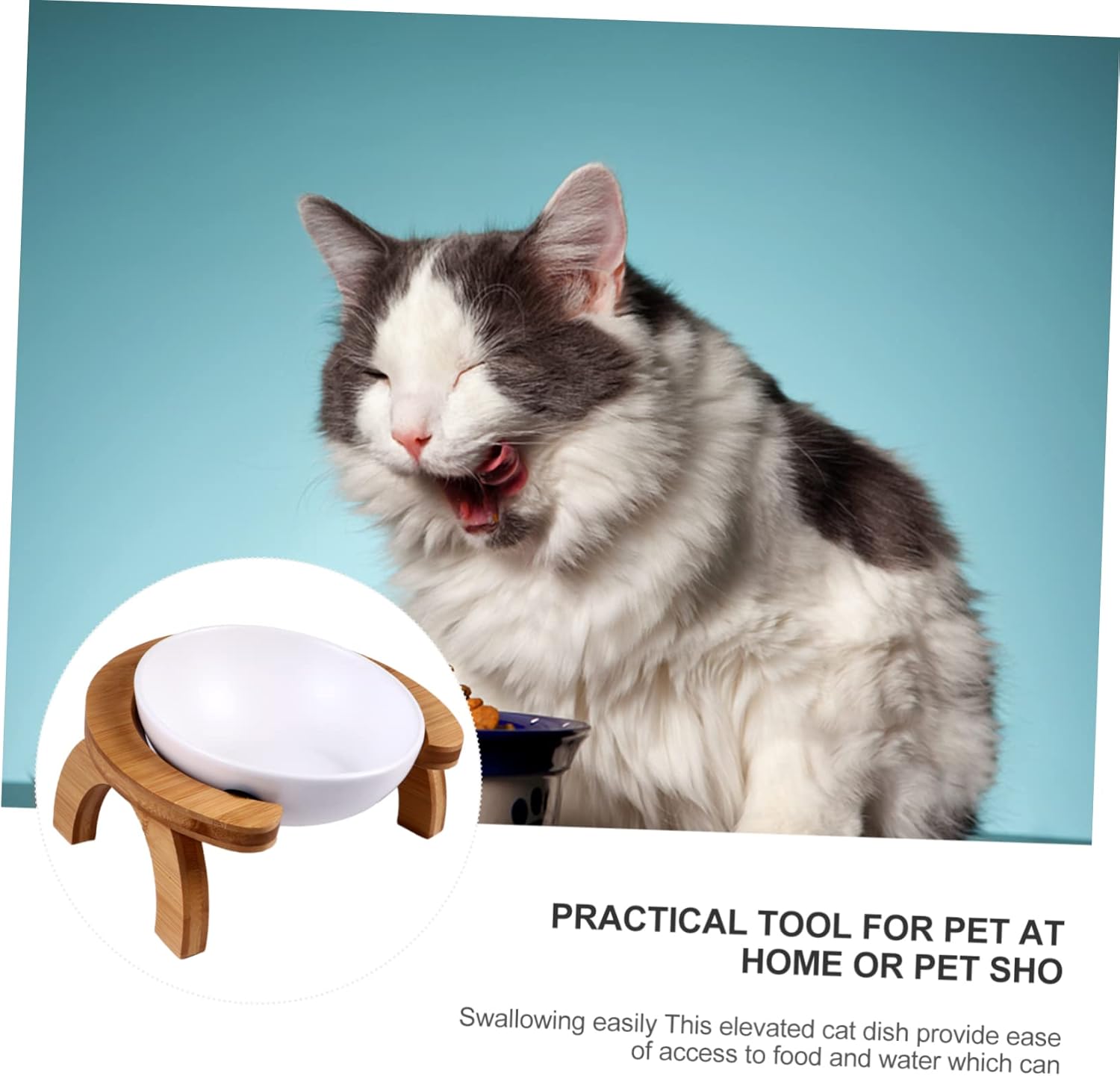 1Set Pet Bowl with Wooden Bracket Skid Cat Feeder for Food Water Tilted Bowl Easy to Elevated Design Durable Sturdy Structure for Cat