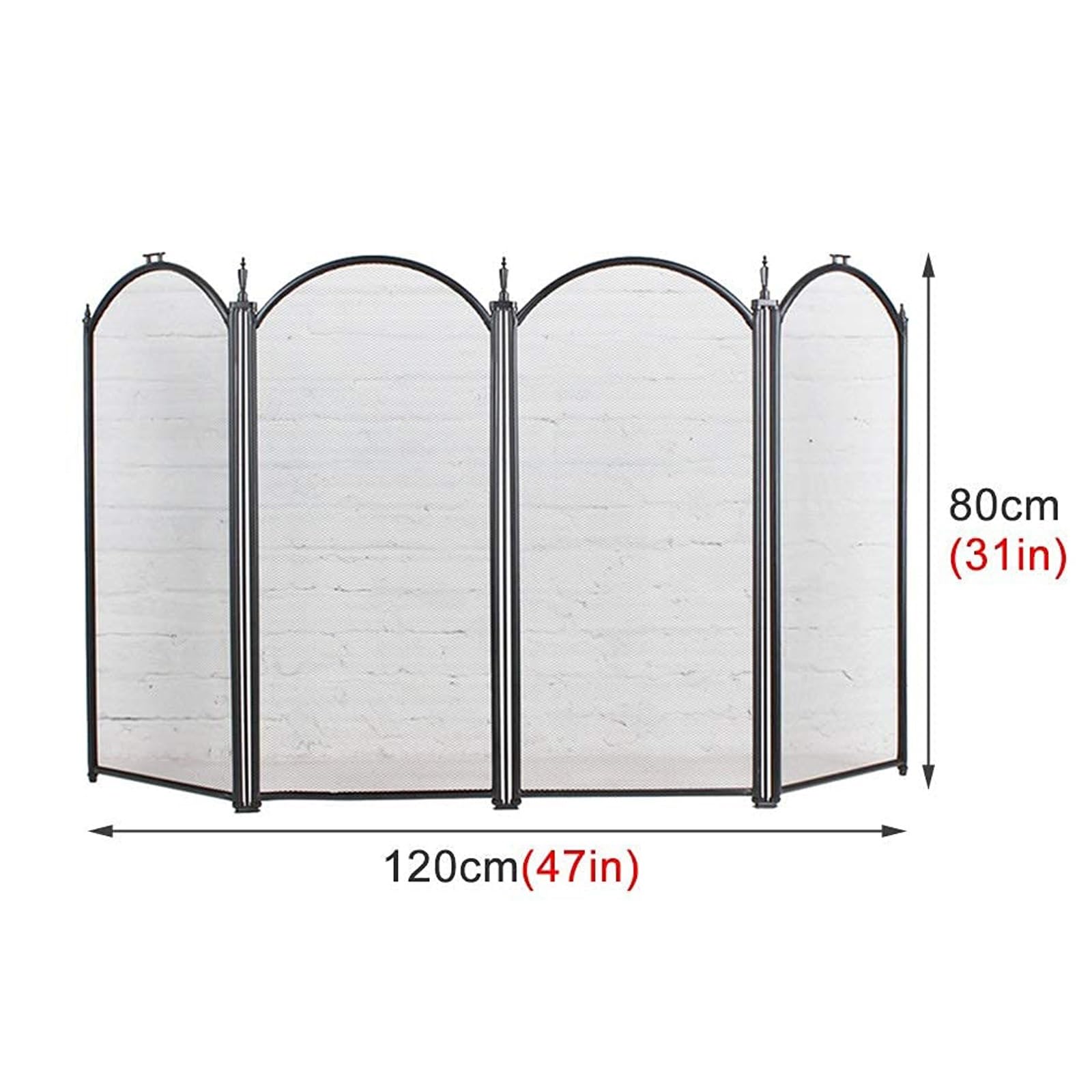 Kaminschutzgitter, 120 x 80 cm, Faltbar, 4-teilig, Funkenschutz, Metall, Schwarz, für Wohnzimmer, Sicherheit für Kinder und Haustiere