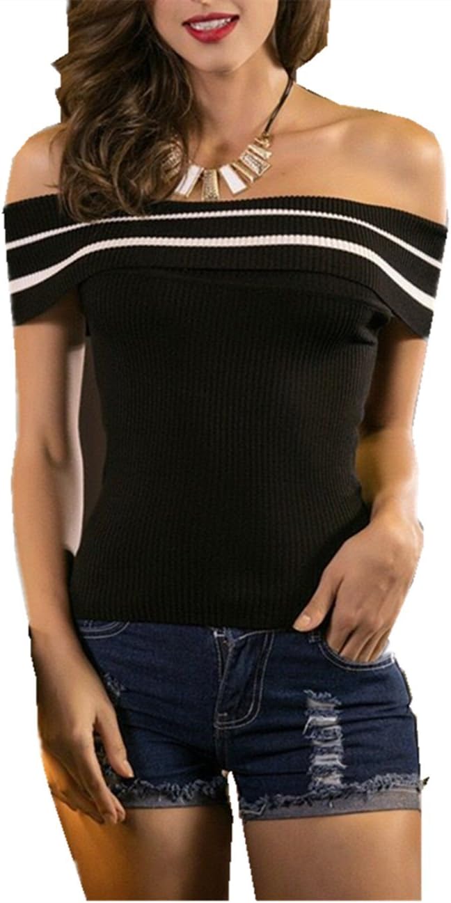 Women Summe Sexy Strapless Short sleeve tight T-shirt