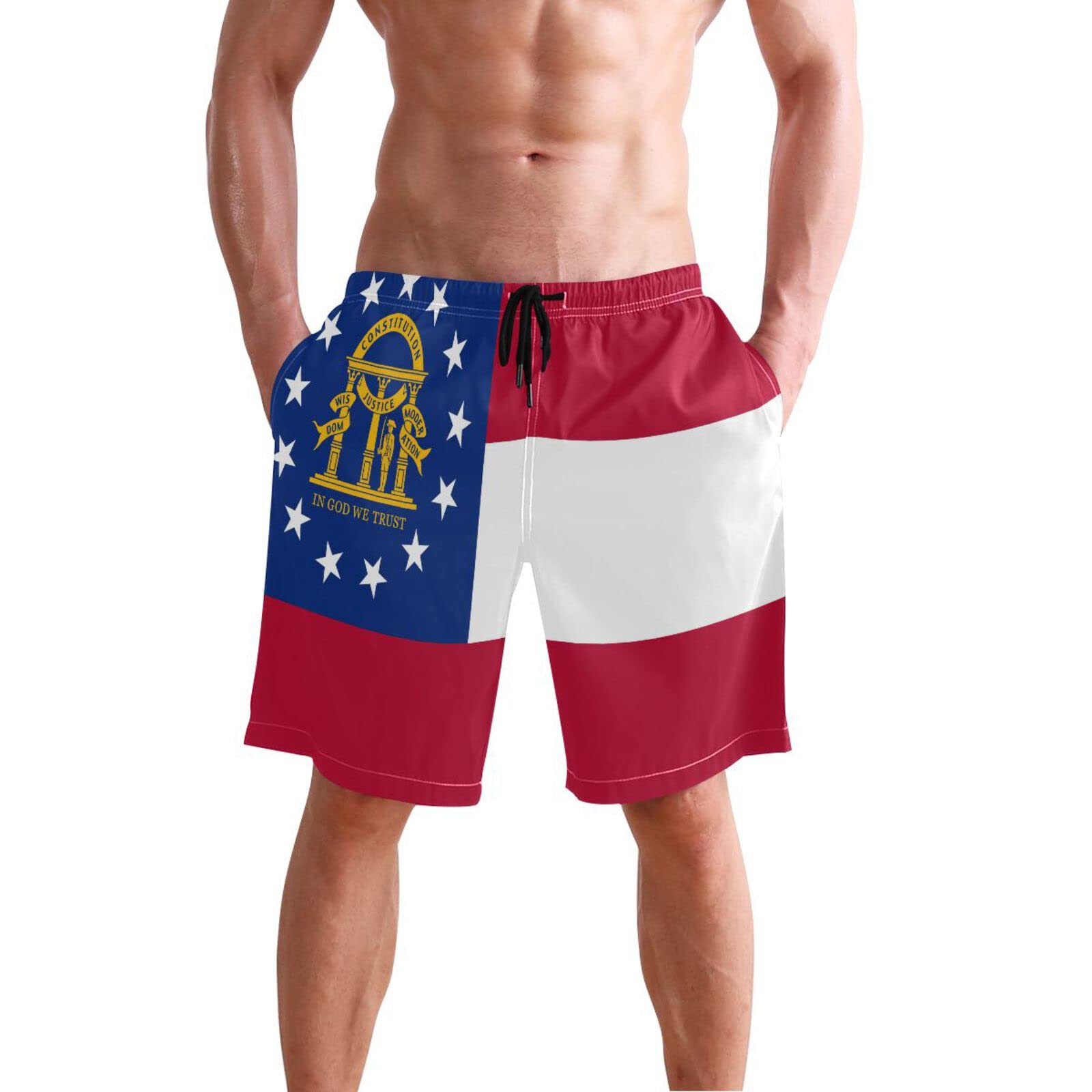 Georgia Editable Flags Men's Swim Trunks Beach Shorts Quick Dry Swim Board shorts With Pockets XL