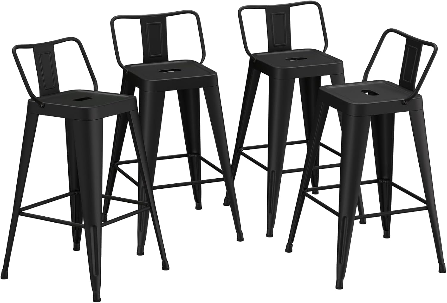 Metal Bar Stools Set of 4, Counter Height Bar Stools with Low Back, 24 Inch Modern Industrial Bar Chairs for Kitchen (Matte Black)