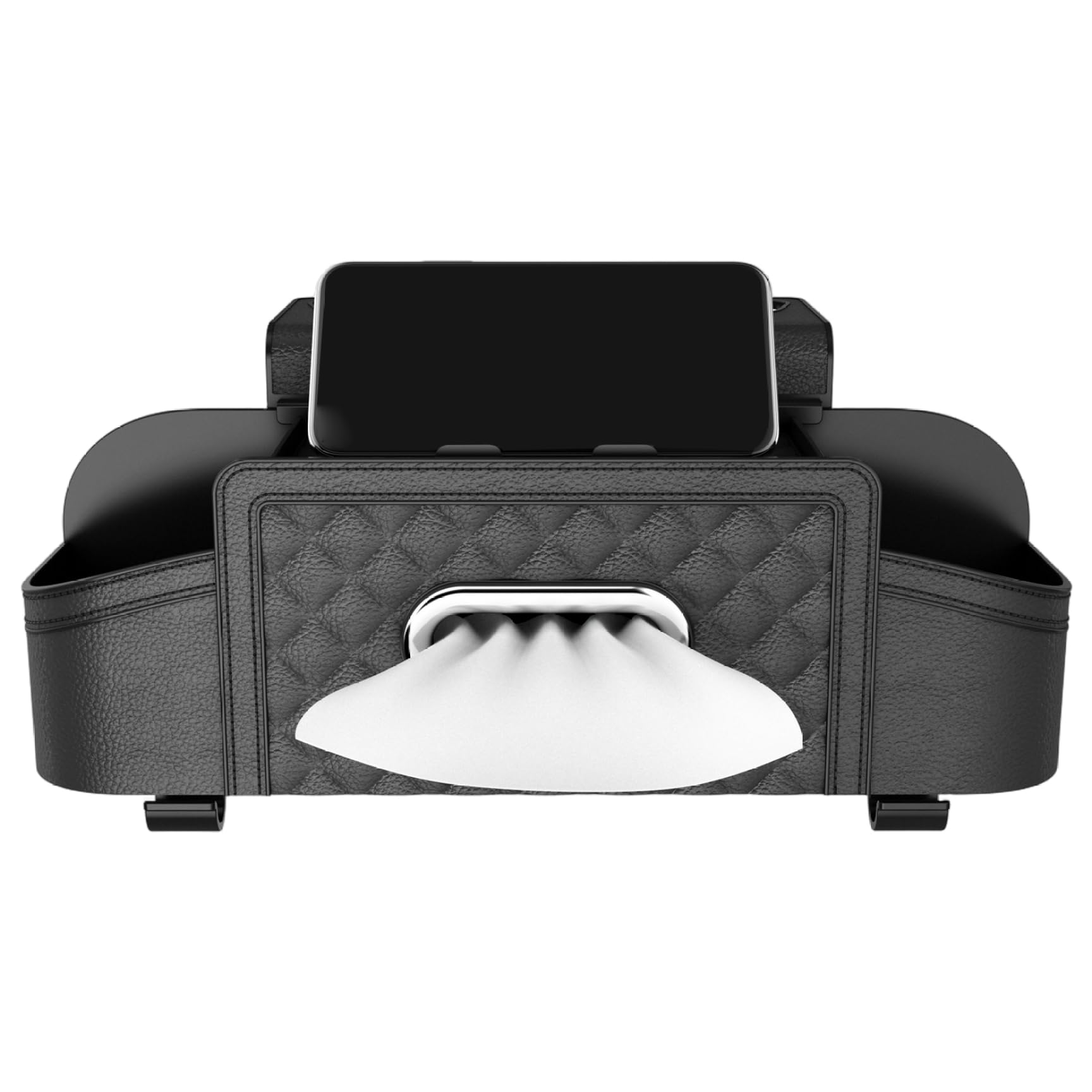 Uanqfegy Backseat Car Organizer with 2 Cup Holders & Tissue Box, Heavy Duty Multifunctional Storage for Most Vehicles