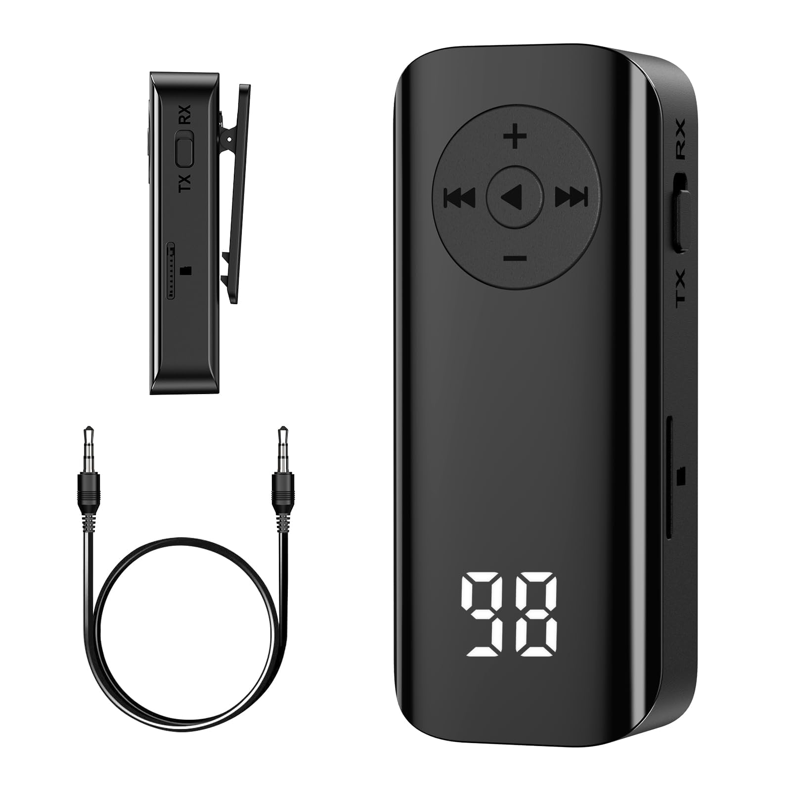 JXTZ Bluetooth Transmitter Receiver, Protable Bluetooth 5.3 Audio Adapter with TF Card Support, 3.5mm Aux Bluetooth Adapter for Car with Hands-Free Calling, Volume Control, for Home, Headphones,TV