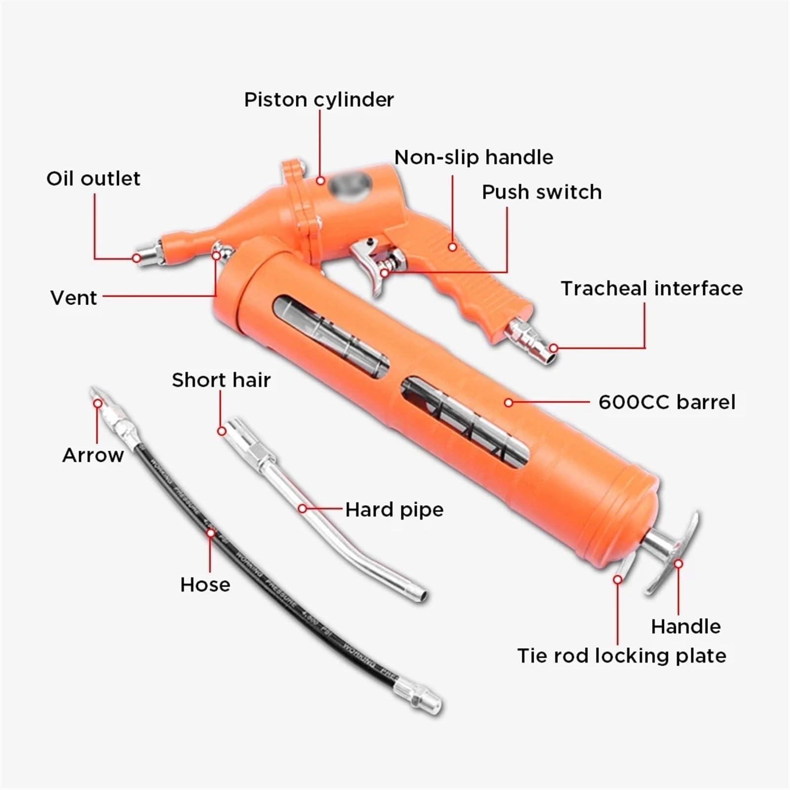 Boquilla Bomba de Engrase Grasa neumática de 500 CC para Pistola, Herramienta de Acero Pesado, Grasa para Bomba de compresor neumático Bomba de Engrase(B)