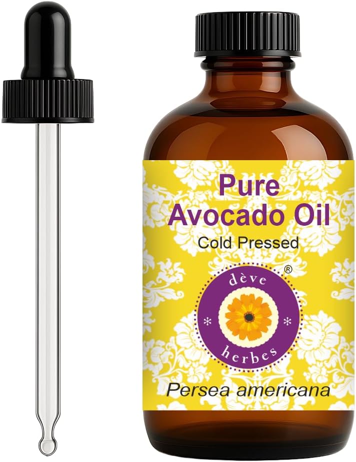 dève herbes Avocado Oil (Persea americana) with Glass Dropper | Cold Pressed | Pure | Natural | For Diluting Essential oils | Hair, Skin & Massage | Non-Sticky | Lightweight | Unisex | 120ml (4 oz)