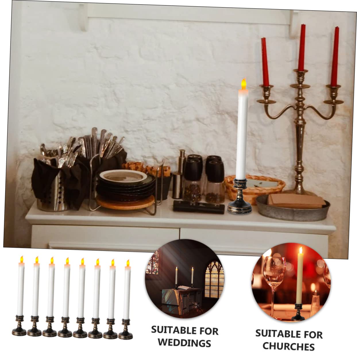 Artibetter Candele LED Elettriche Realistiche Bianche 8 Pezzi per Chiesa