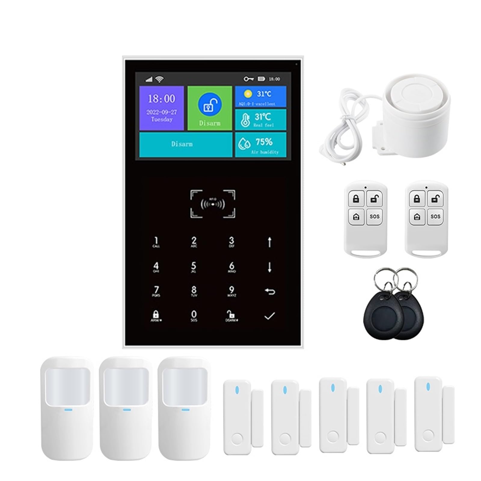 Système d'alarme DELURA Kit4 avec écran WiFi 4,3 pouces et capteurs