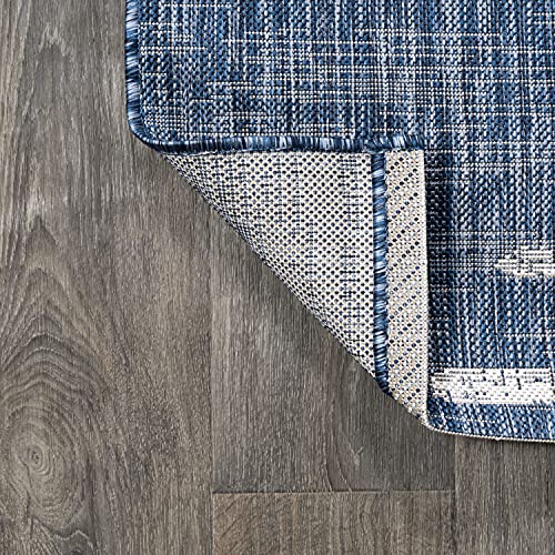 Image of JONATHAN Y Stripe Geometric Indoor Outdoor Area Rug 5X8 Blue /Ivory, Zolak Berber for Backyard, Patio, Porch, Easy-Cleaning, High Traffic, Pet-Friendly, Non-Shedding (SMB124C-5)