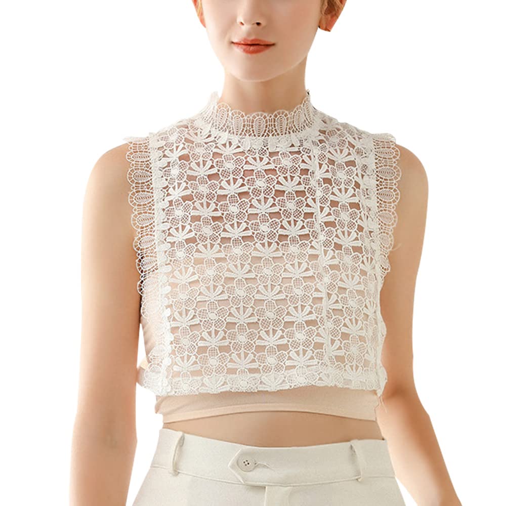 Loudsung Women's White Detachable Half Shirt Blouse False Collar Elegant Fake Collar Floral Lace For Girls