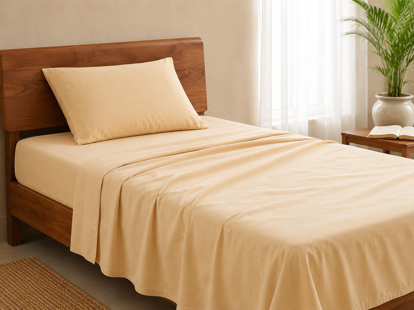 lane linen 100% organic cotton single bed sheet set | breathable & wrinkle-free fabric | eco-friendly & sustainable | 1 flat sheet & 1 pillowcase, luxury bedding set (linen,single)