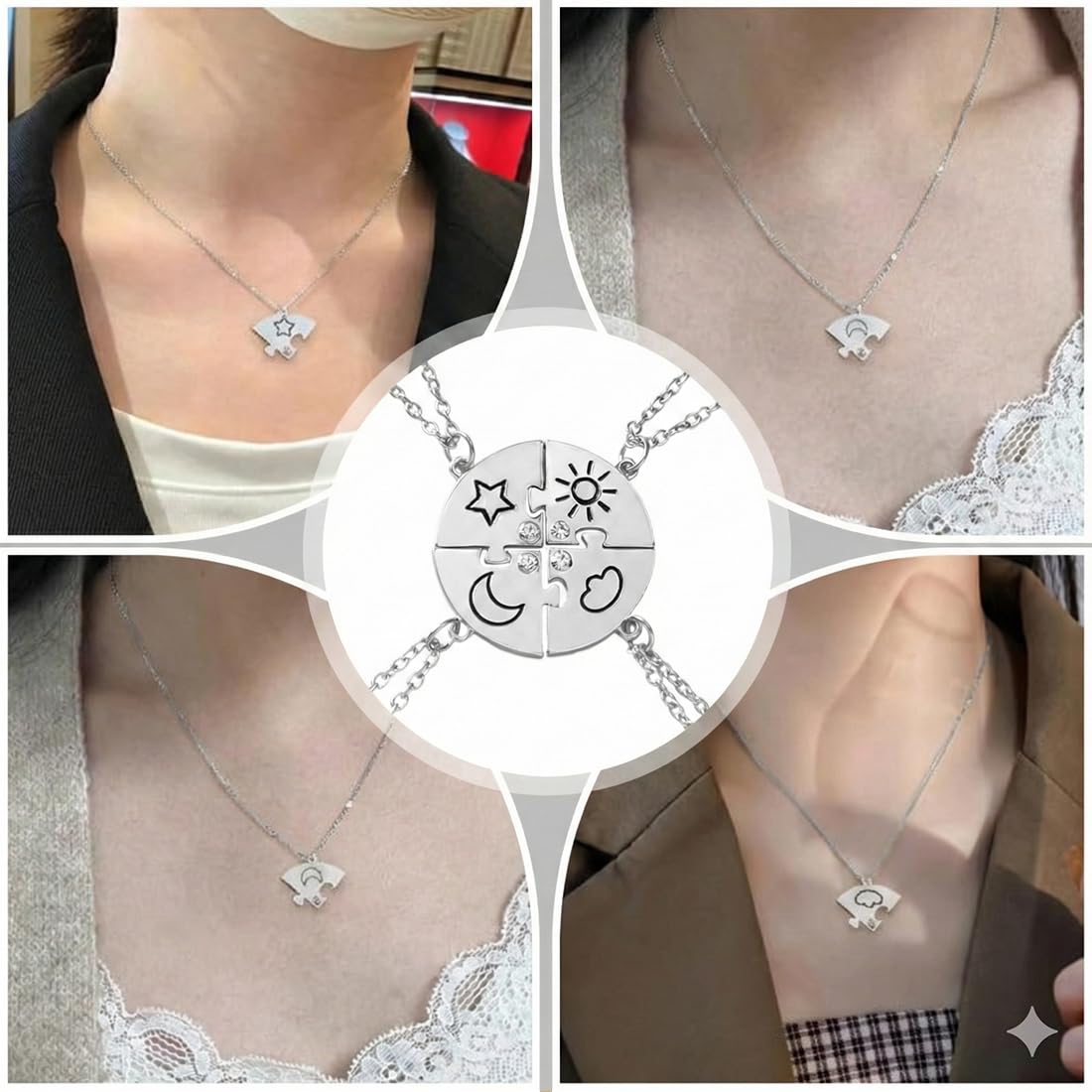 4 x magnetyczny naszyjnik BFF symbol piękna przyjaźń prezent dla najlepszego przyjaciela, naszyjnik dla dziewczynki, naszyjnik przyjaźń, przyjaźń