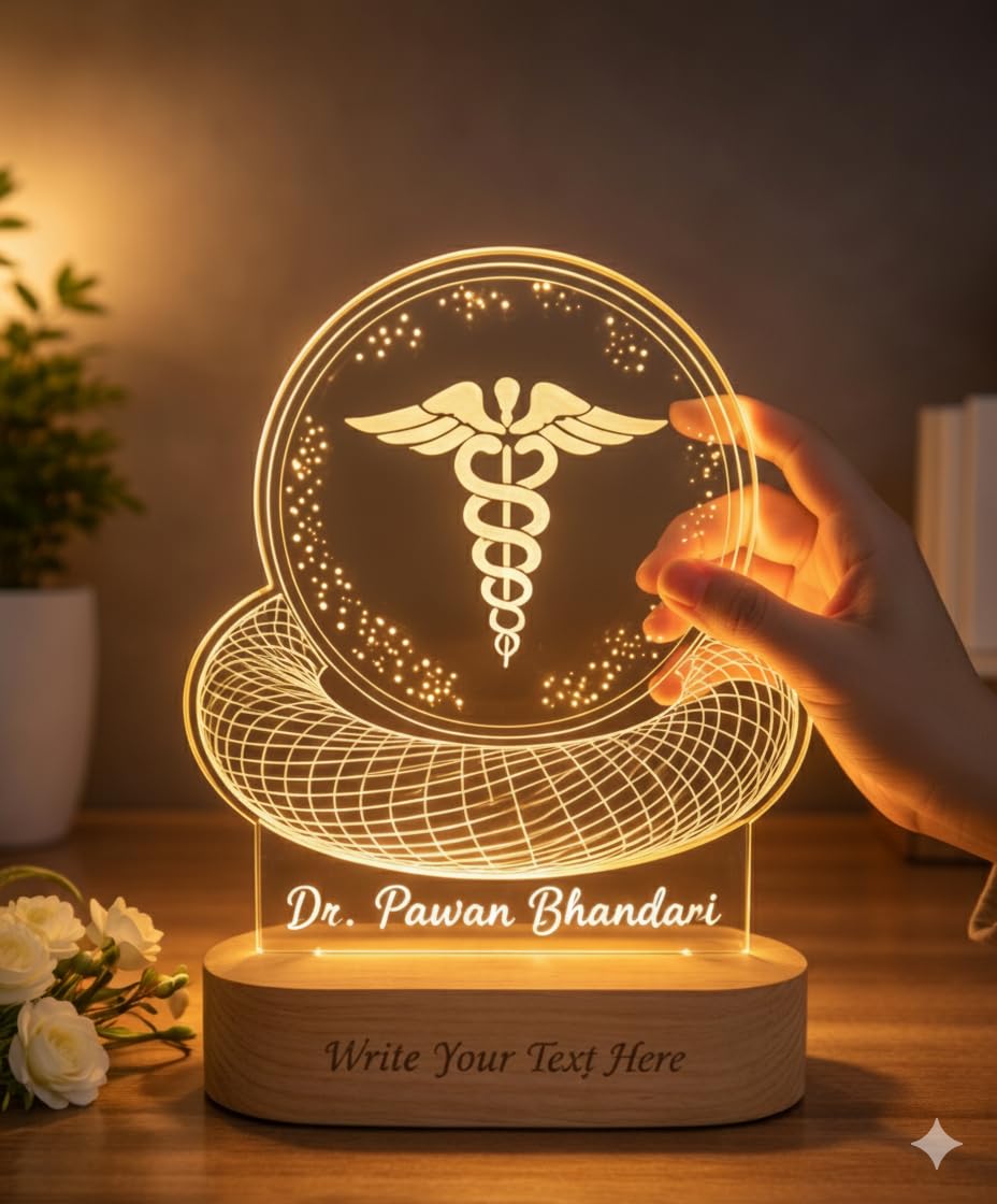 SHAYONA Personalized Customized Doctor Name and Hospital Name Engraving on Wooden Base Warm White Color Table Desktop Led Lamp-22CM 3