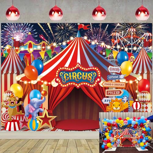 Toile de fond de tente de cirque rouge décor de carnaval pour fête (2,4x1,8m)