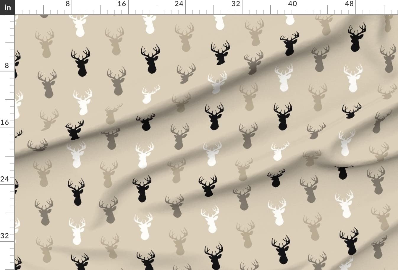 Spoonflower Fabric - Deer Black Tan Midnight Woodland Gender Neutral Nursery Boy Buck Stag Printed on Minky Fabric by The Yard - Sewing Baby Blankets Quilt Backing Plush