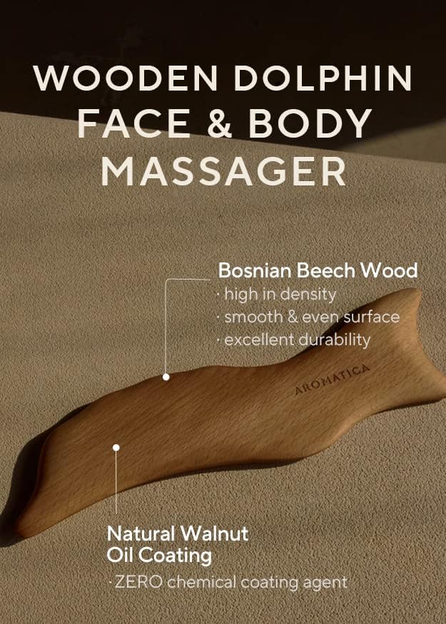 Miniatura 2 de AROMATICA Herramienta de masaje facial y corporal de delfín de madera  Herramienta de masaje Gua Sha de madera de haya bosnia, elimina la hinchazón