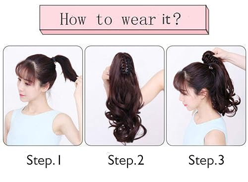 Miniatura 6 de FELENDY Extensión de cola de caballo de 18 pulgadas 20 pulgadas, rizado, ondulado, lacio, clip en una pieza de una pieza de mandíbula larga cola de