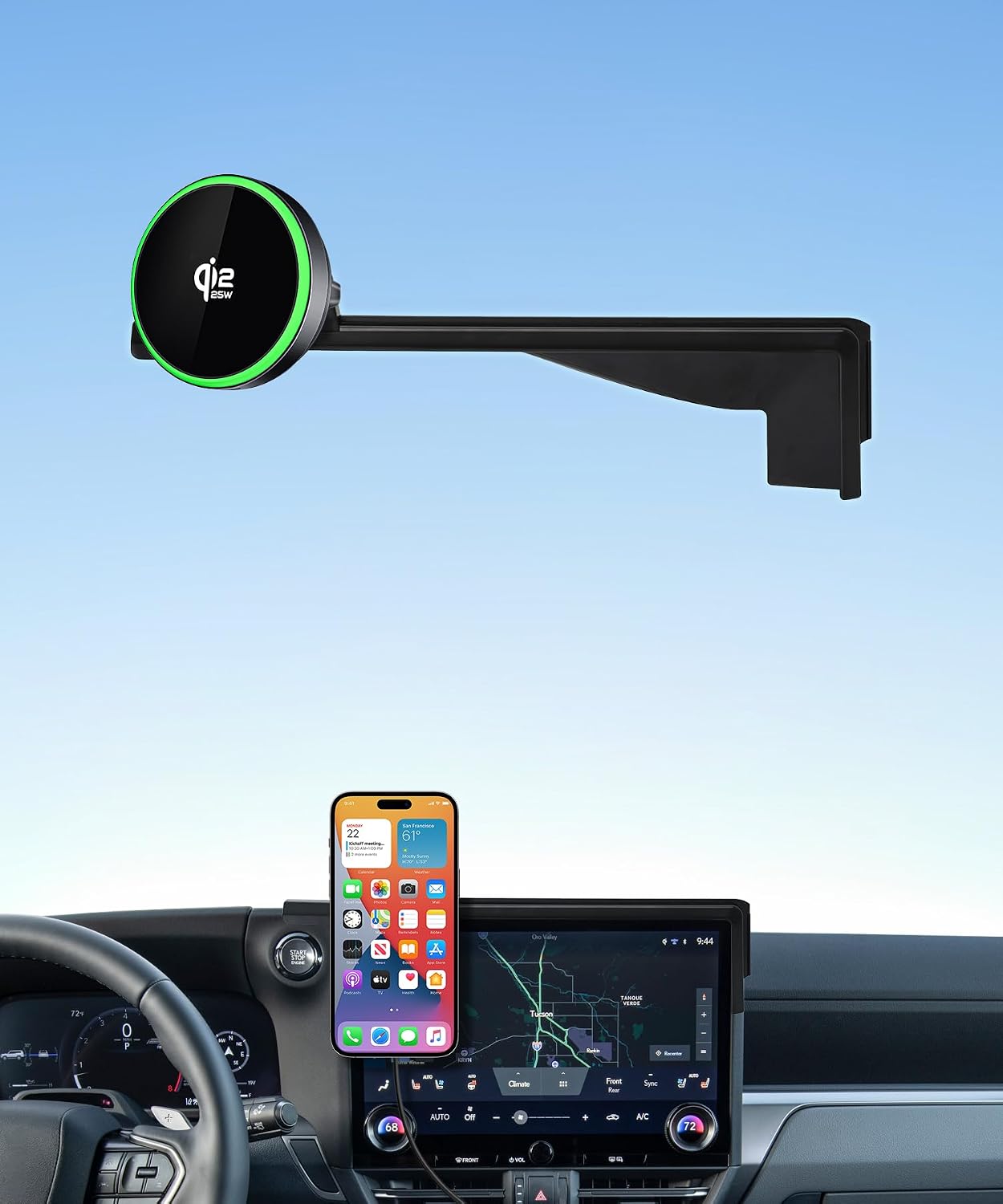 Qi2.2 Max 25W Fast Wireless Car Charger Phone Holder for 2024-2026 Lexus GX 14-Inch Screen, Magnetic Phone Mount Compatible with MagSafe