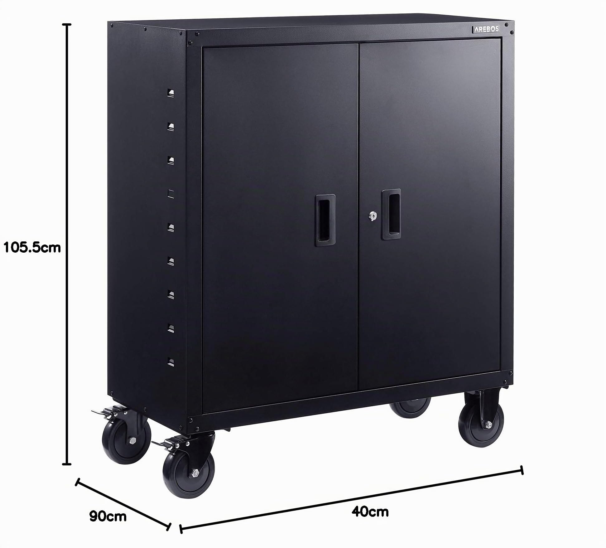 AREBOS Armoire de Bureau en Acier Robuste avec roulettes | 105x40x90 cm | Grande capacité de Rangement avec étagères réglables en Hauteur | Idéal pour Fournitures, dossiers et Archives | Noir