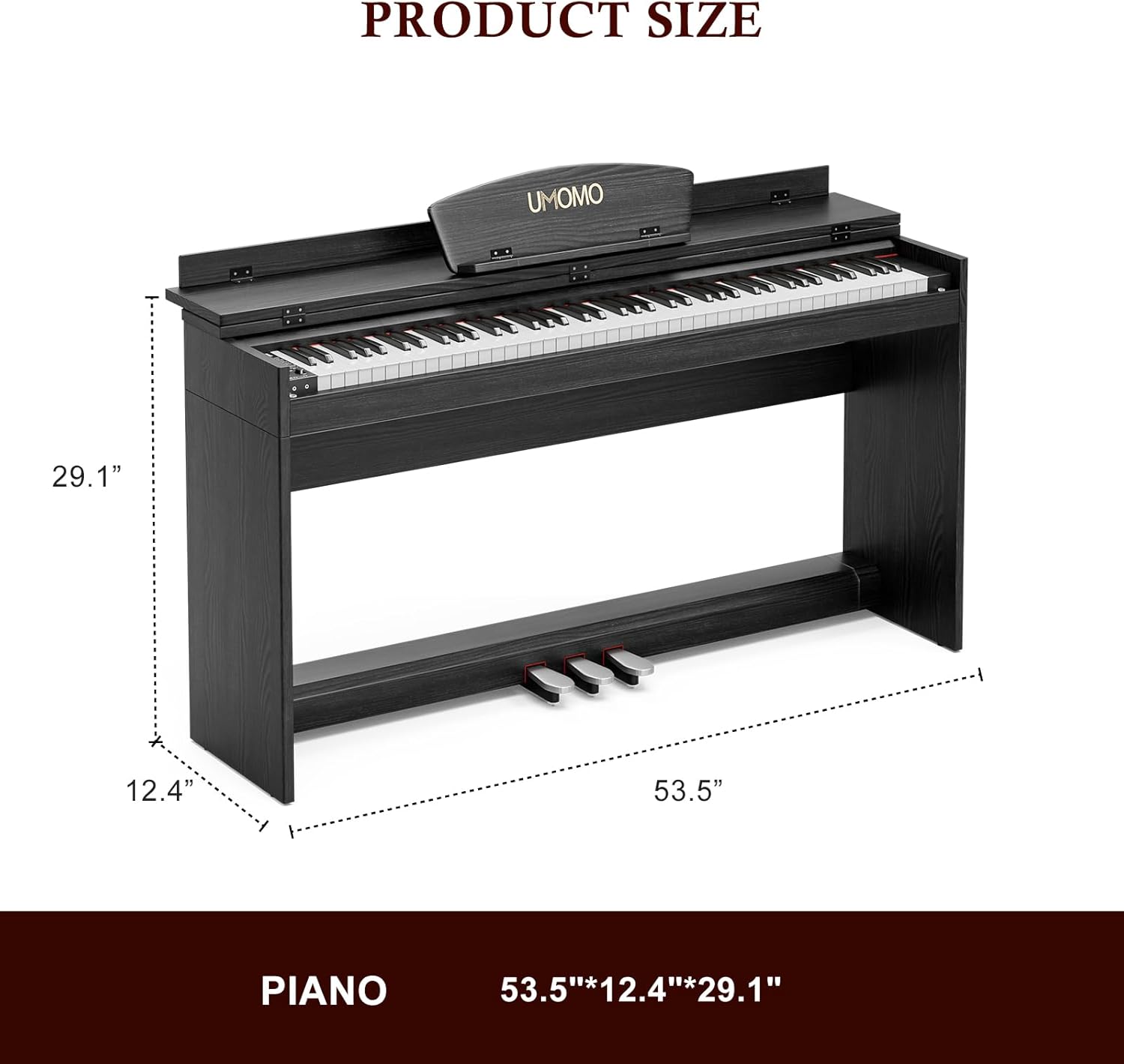 UMOMO 88 Key Digital Piano Keyboard with Piano Stand, Full Size Electric Piano, Headphone Jack, 3 Pedal, Electronic Piano for Beginner, Adults, Black