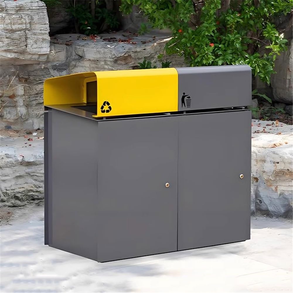 Papelera de Reciclaje Cubo de Basura de Metal for Calle al Aire Libre, Caja Doble