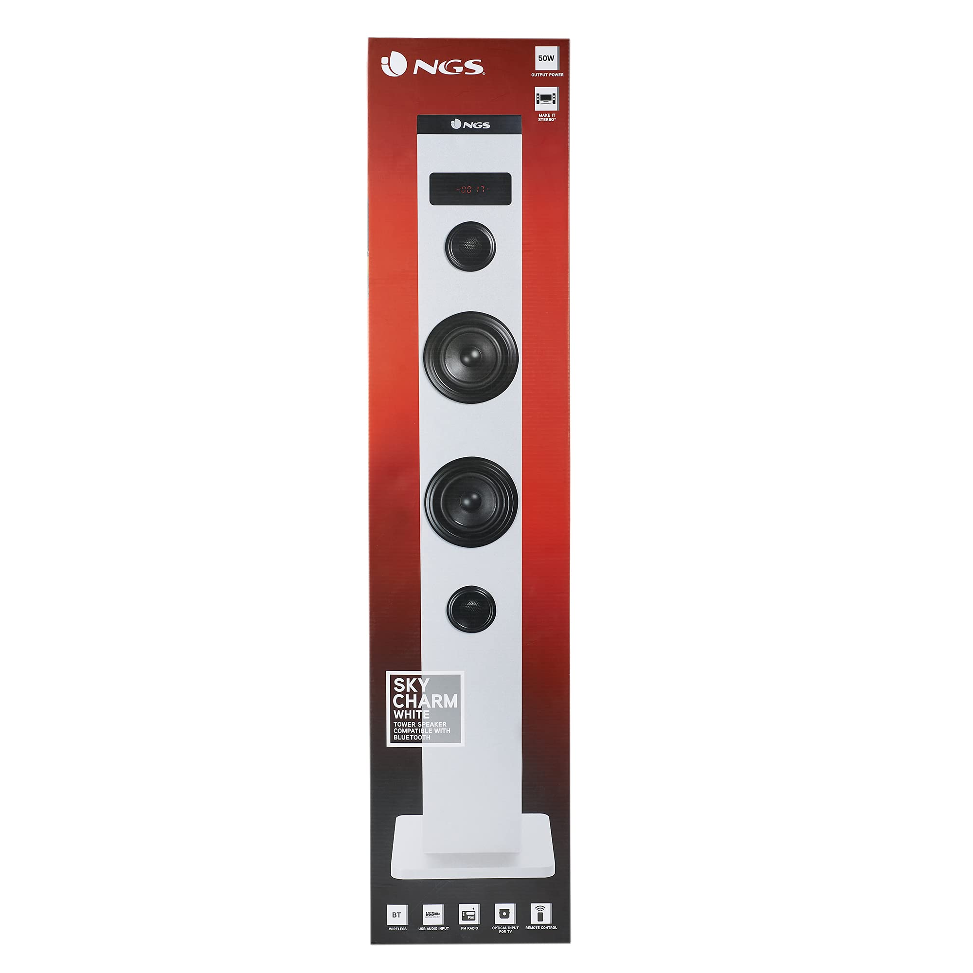 NGS Speaker a Torre Sky Charm BT USB RadioFM AUX 50W Bianca