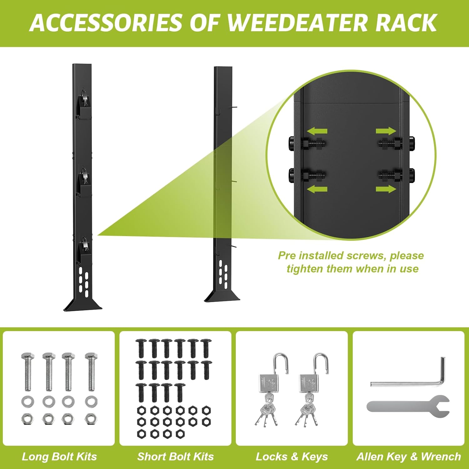 Weed Eater Racks for Open Trailer, 3 Place Heavy Duty Trimmer Racks for Open Trailers,Weedeater Rack for Open Trailer with Locks