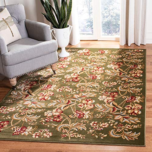 SAFAVIEH Lyndhurst Collection Area Rug - 9' x 12', Sage, Traditional Floral Design, Non-Shedding & Easy Care, Ideal for High Traffic Areas in Living Room, Bedroom (LNH326B)