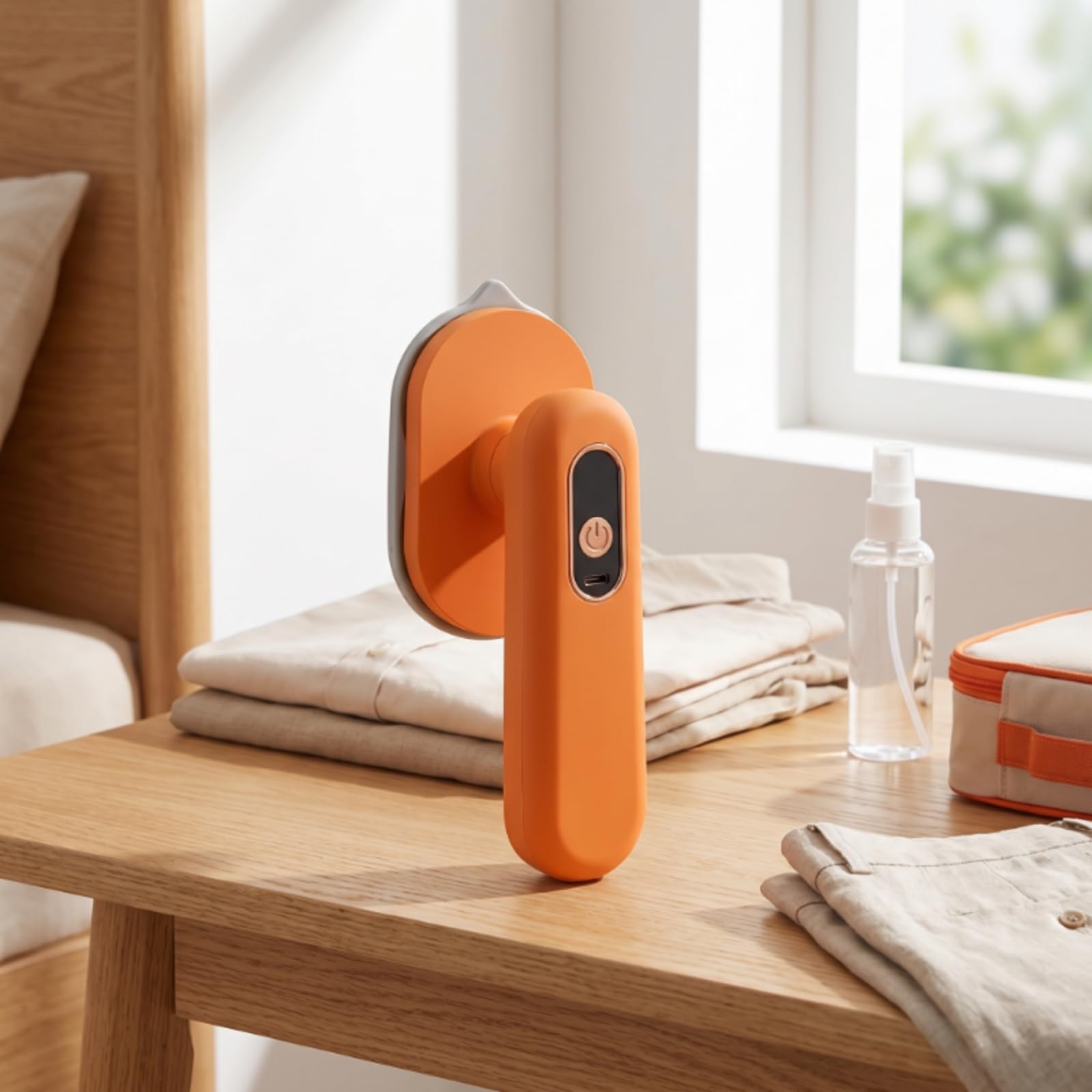 Ferro da Stiro Portatile Ferro a Vapore Mini Stiratrice Dispositivo da Stiro Tascabile con Uso Manuale E Base di Appoggio in Ceramica E Alluminio, Arancione