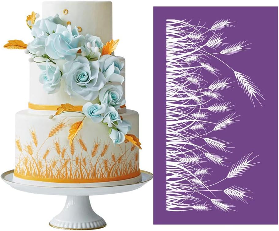 AK ART KITCHENWAREBarley Design Mesh Stencils for Cakes Royal Icing Lace Mat Fondant Molds Cake Tools Cake Stencil Painting Stencils Bakeware Pastry Tools Cake Shop Tools Bakery MST-27