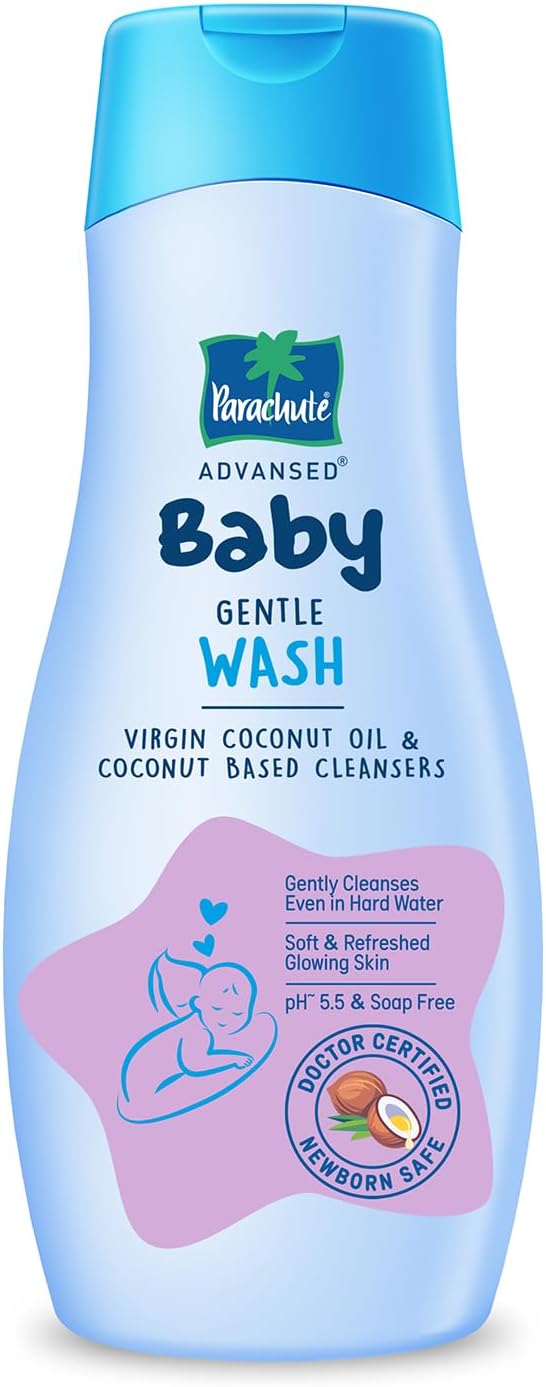 - Parachute Advansed Baby Gentle Wash for New Born | Enriched with Virgin Coconut Oil | Gently cleanses in Hard water | Doctor certified | 410 ML