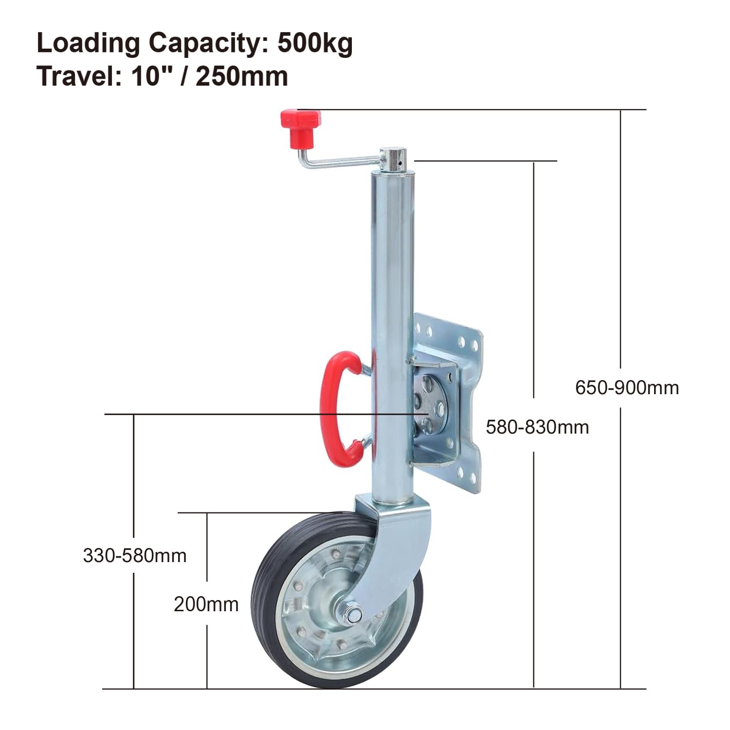 Roue Jockey 48mm Pneu Caoutchouc Solide - Capacité 900kg Pour Remorque