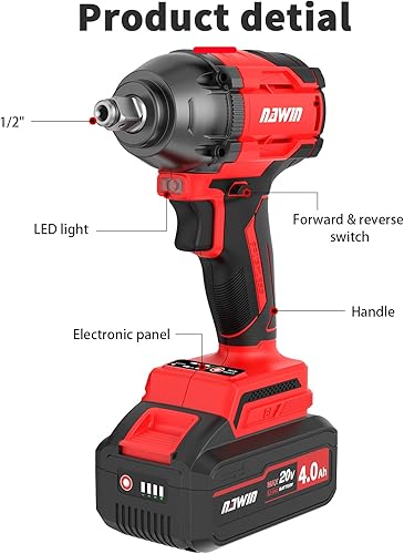 Miniatura 9 de Llave de impacto inalámbrica, pistola de impacto de 12, sin escobillas, llave de impacto eléctrica inalámbrica de ajuste de múltiples velocidades