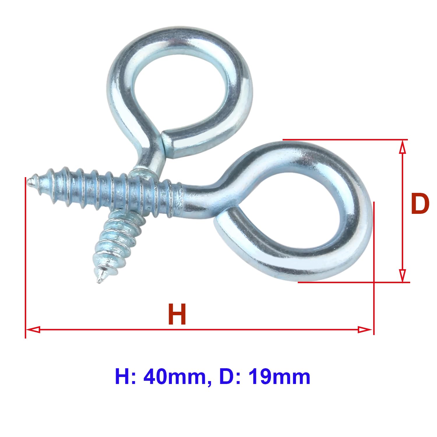 Qrity 20 PCS Eyelet Screws, Galvanized, Self-Tapping Wall Mount Screw Hooks, Perfect for Home Garden, DIY & Art, 40mm - Image 3