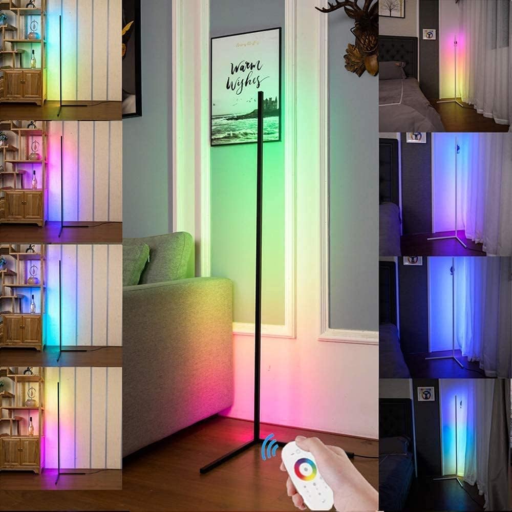 ELTERAZONESmart RGB Floor Lamp, LED Corner Floor Lamp for Ambient Background Light, Modern Corner Lamp Color Change and Dimmable, Black with UK Plug, Perfect for Living Rooms and Bedrooms