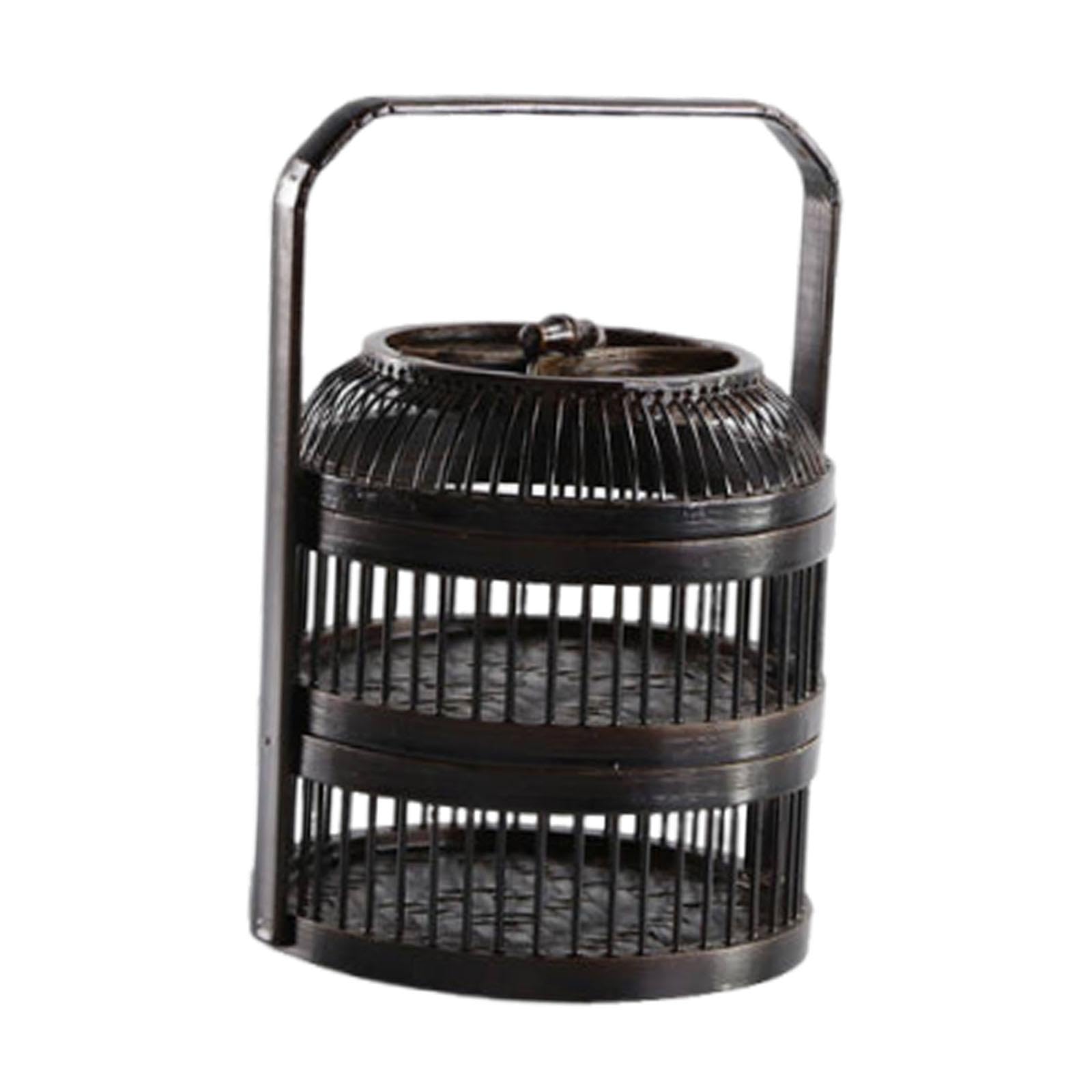 Qianly Bamboo Storage Box Hollow Basket Double Layers Vegetable and Fruit Storage Basket Handwoven Tray for Daily Camping Household, S