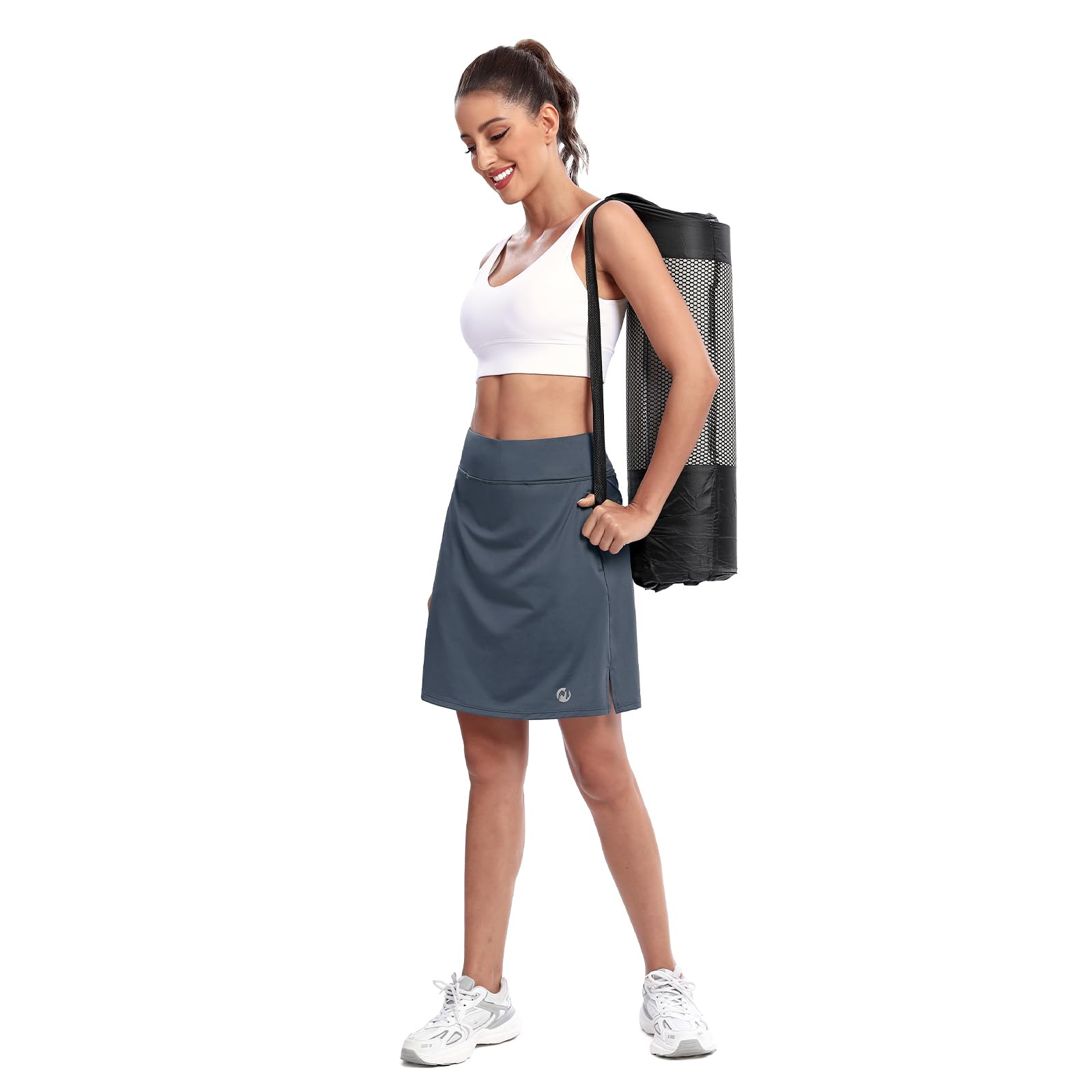 M MOTEEPI Jupe-short modeste longueur genou pour femme - Pour le tennis, le golf, l'athlétisme, le golf avec poches - Protection UV - Taille haute