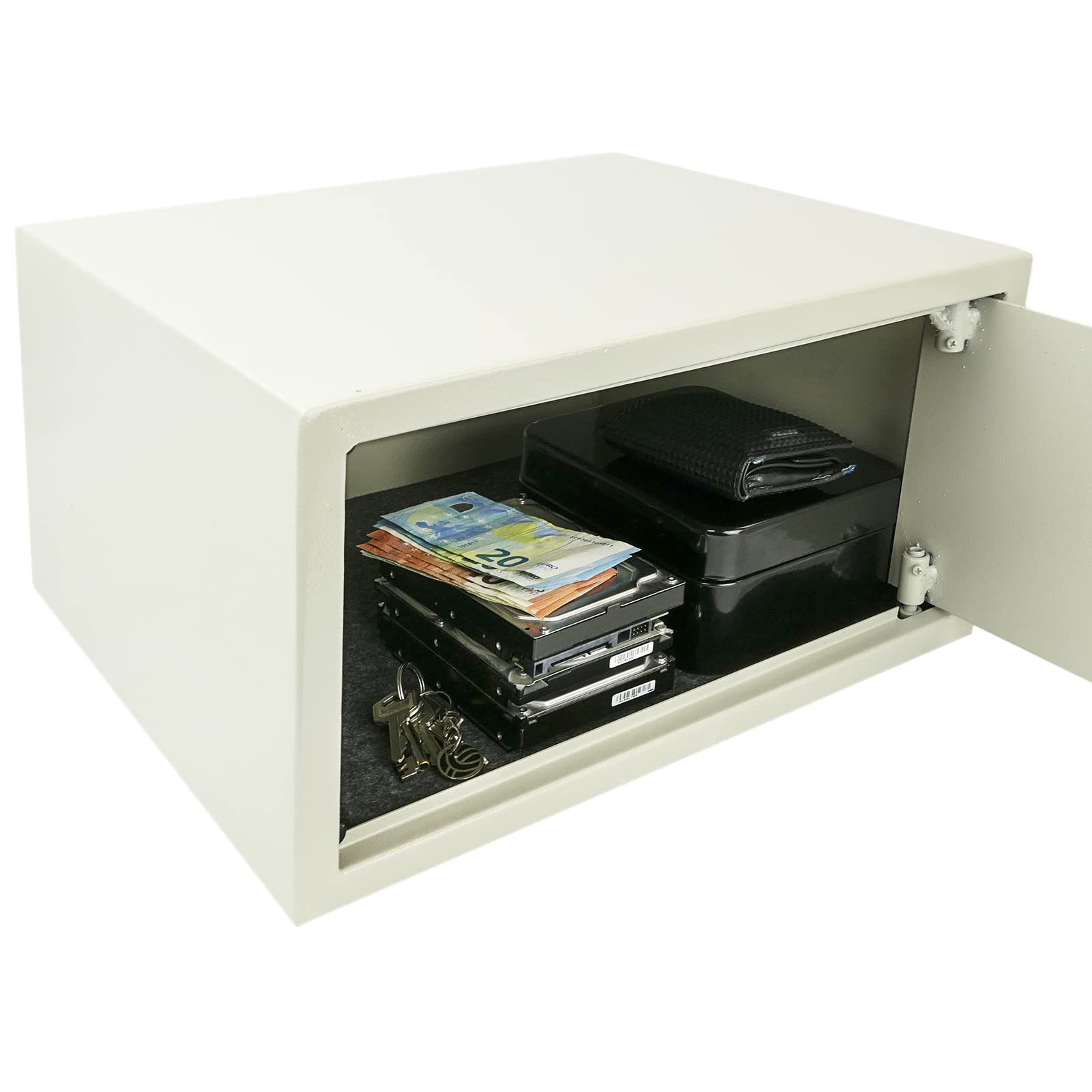 PrimeMatik - Coffre-fort de sécurité en acier avec clés 44 x 38 x 23 cm Beige