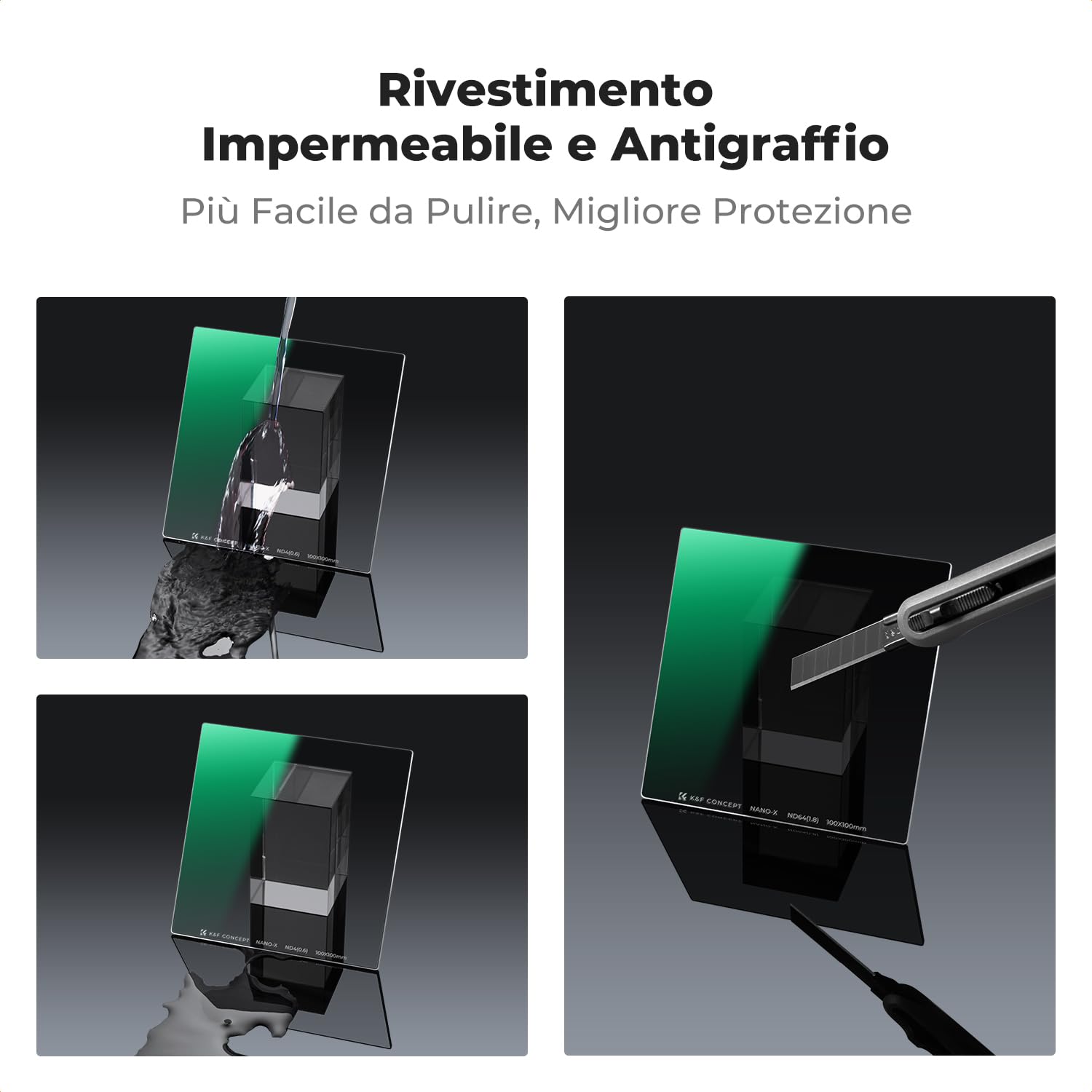 K&F Concept Nano-X Filtro Quadrato ND64 (6 stops) a Lastra 100x100mm in Vetro Ottico con 28 Strati Rivestimento Nano Compatibile Nano-X Porta Filtri per Lente