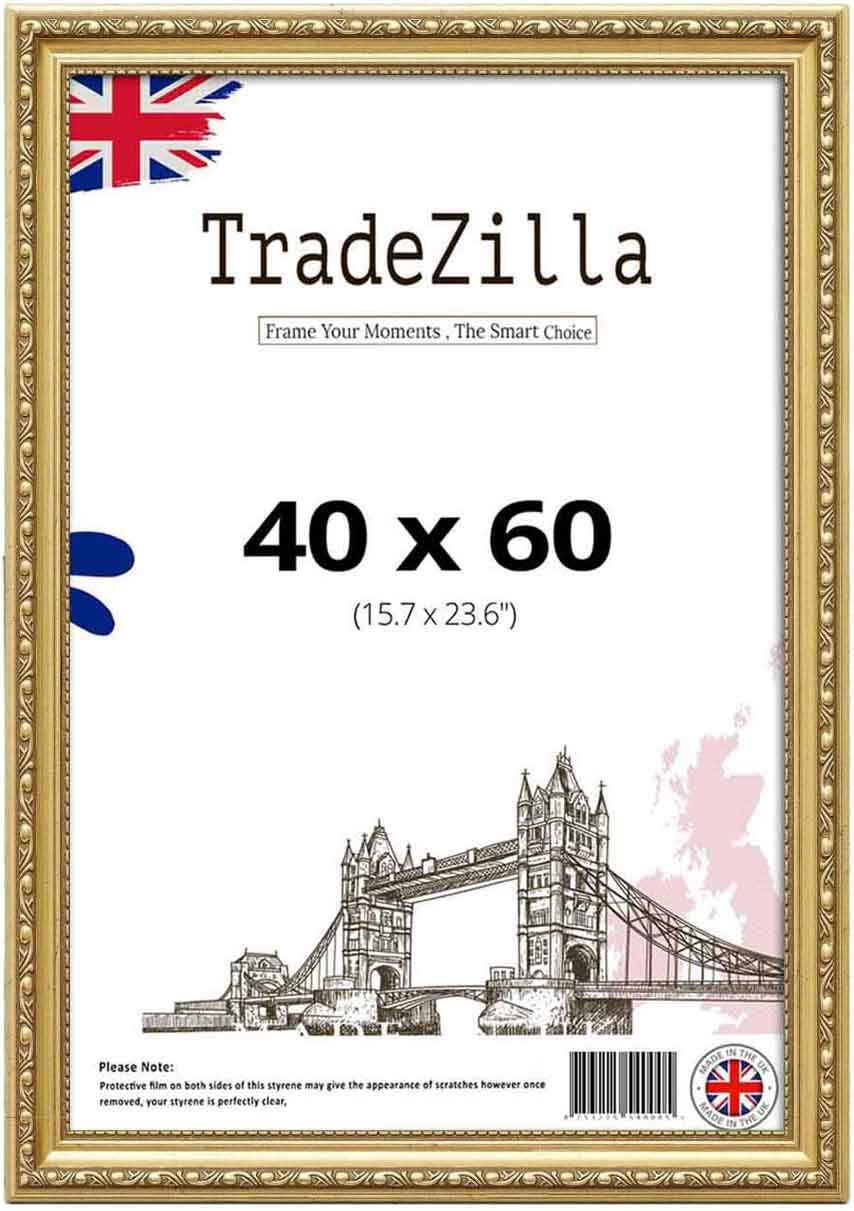 TradeZilla Large Vintage Style 40x60 cm Ornate Size Shabby Chic Gold -Handmade Picture/Photo/Poster Frame Wall Art Hanging Frame - Shabby Chic Wall Gallery Home Décor -40X60 CM (15.7X23.6)